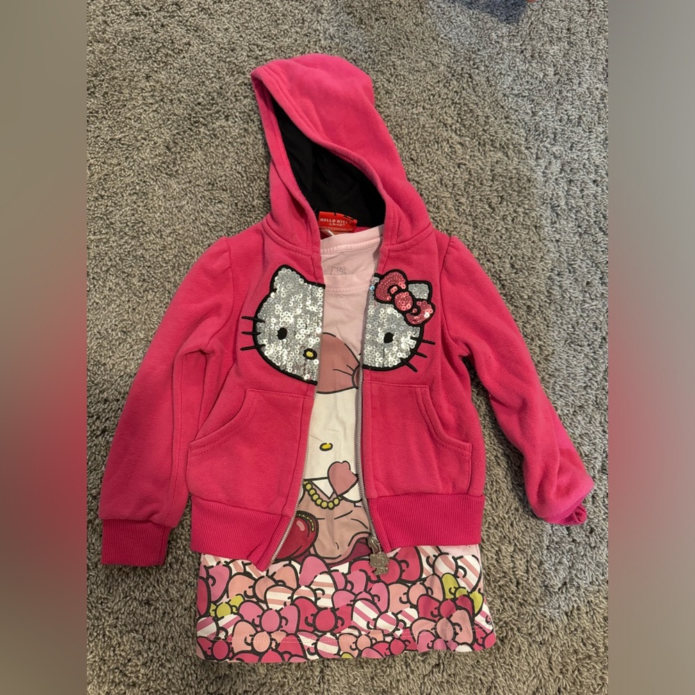 2T Girls Hello Kitty Shirt and Jacket Set. Pink with silver sequins.